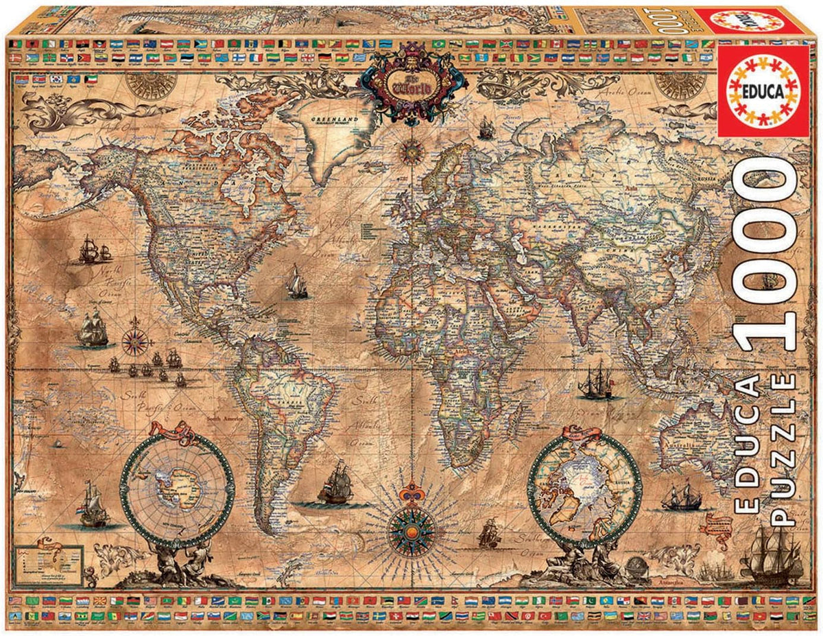 Educa - Puzzle 1000 piese pentru adulti | Harta veche a lumii, puzzle 1000 piese pentru adulti si copii de la 14 ani, harta (15159) Puzzle Naty Shop Titlu implicit