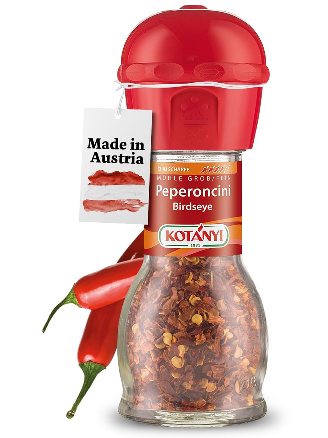 KOTÁNYI Chili Birdseye Peperoncini Mühle, scharf zum frischen Mahlen, 1er Pack (1 x 27g)