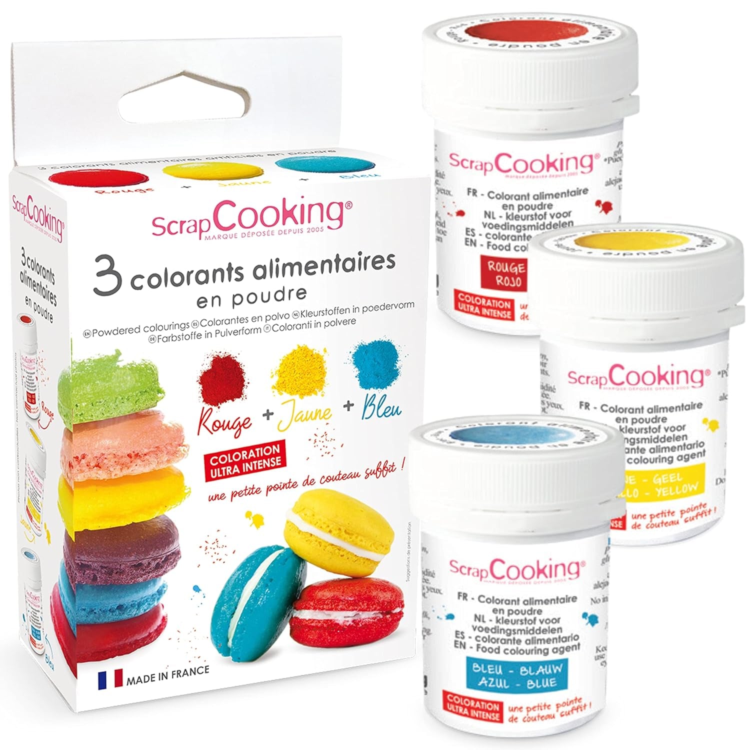 Scrapcooking - Set de 3 coloranți alimentari pudră - Roșu Galben Albastru - Coloranți alimentari pentru copt, prăjituri, fursecuri, prăjituri, aluat, fondant, tort curcubeu - 4011