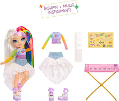 Trupa rock Rainbow High Junior High - Amaya, culorile curcubeului - păpușă la modă de 23 cm cu tastatură, personalizabilă cu autocolante, articulabilă, jucărie drăguță pentru copii cu vârsta de 4 ani și peste