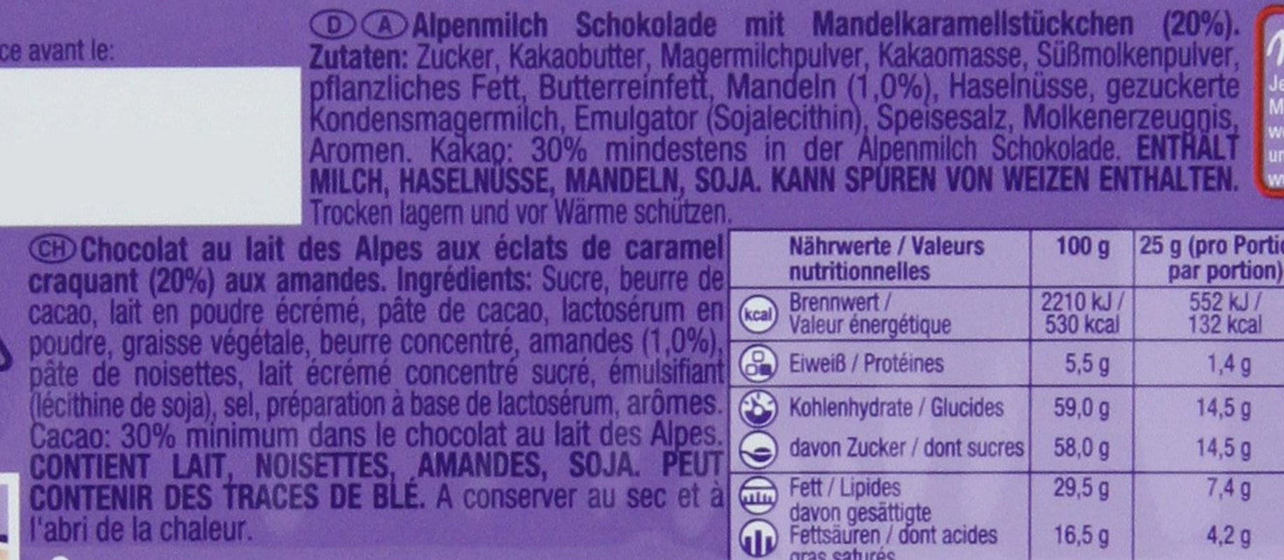 & Daim 1 x 100g I Ciocolată cu lapte alpină I cu bucăți de caramel și migdale I Ciocolată din 100% lapte alpin I Tabletă de ciocolată cu Daim (Pachet de 4)