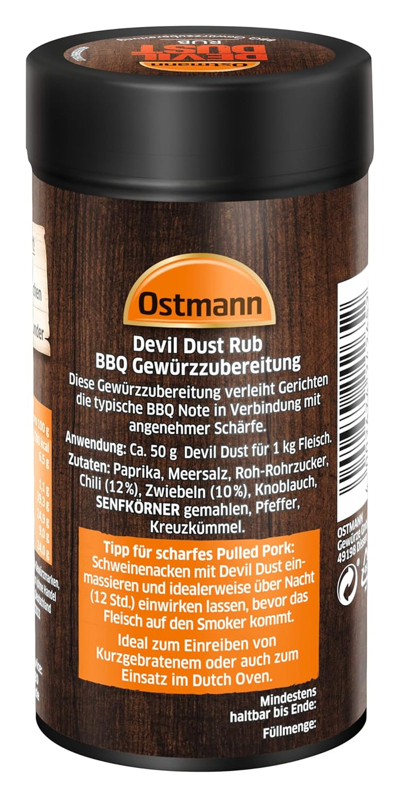 Ostmann Gewürze - Devil Dust | BBQ Rub Gewürzzubereitung | Scharfe Trockenmarinade für Grillfleisch | 140 g im Streuer