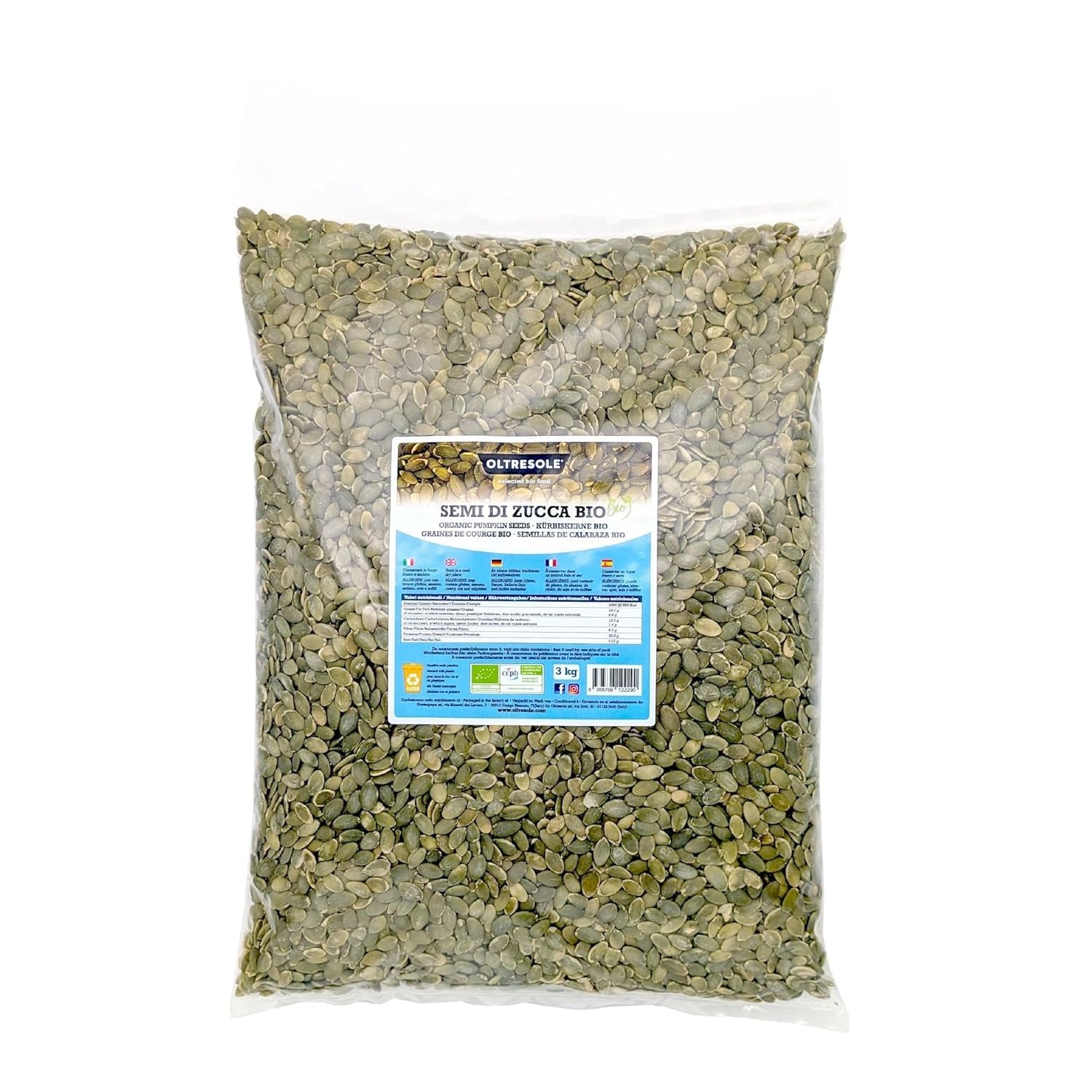 Semințe de dovleac organice decojite 3 kg, Semințe organice crude, uleioase, neprăjite și nesărate, ideale ca gustare sau pentru salate, dimensiune convenabilă