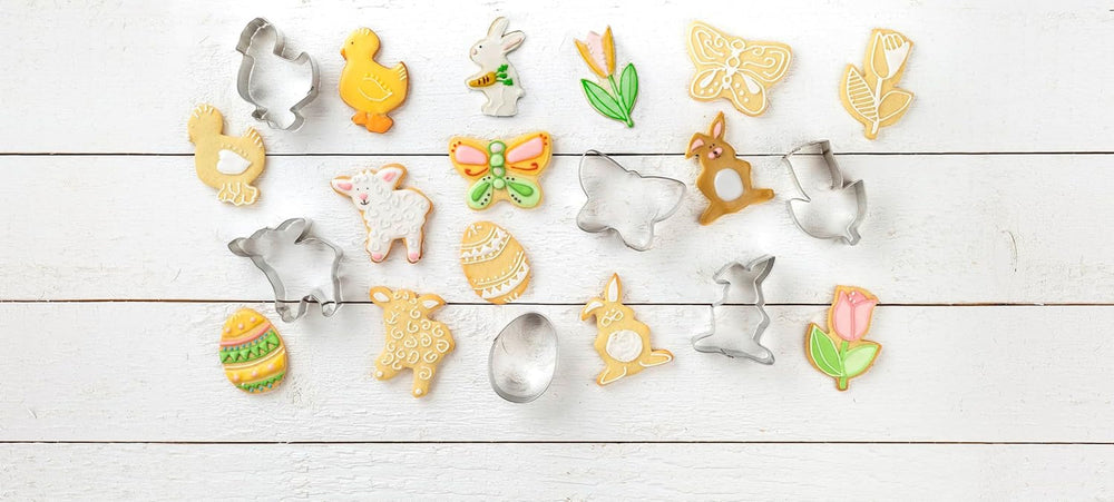 Set de 5 forme de biscuiți cu iepuraș de Paște, forme de biscuiți, forme de biscuiți și fondant, forme de biscuiți din oțel inoxidabil de înaltă calitate, ajutor de bucătărie, culoare: argintiu
