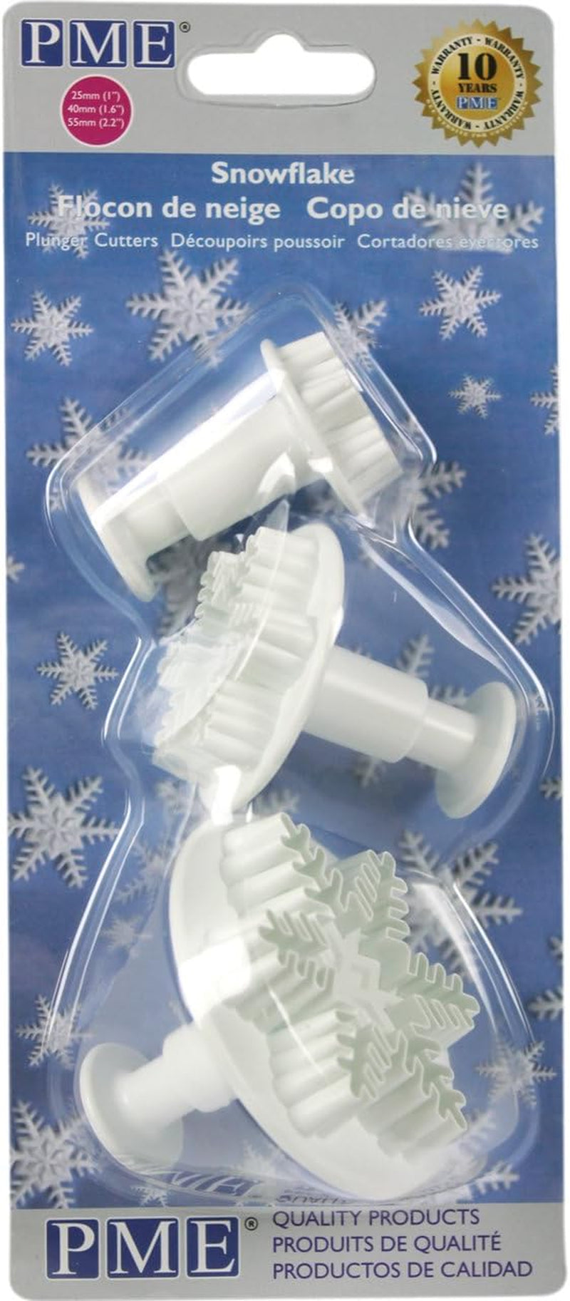 Cutter de embossare PME SF708 cu fulgi de zăpadă, format mic, mediu, mare, plastic, alb, 9,5 x 2 x 9,5 cm