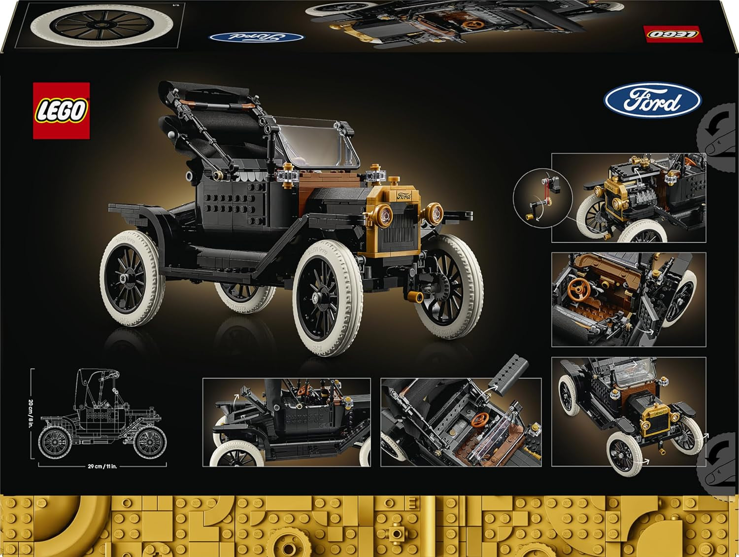 LEGO Icons Ford Model T - Retro Auto Modellbau für Erwachsene - Sammler Ausstellungsset mit Stofffaltdach, hohen Rädern & geteilter Windschutzscheibe - Geschenk für Fans klassischer Fahrzeuge - 11376