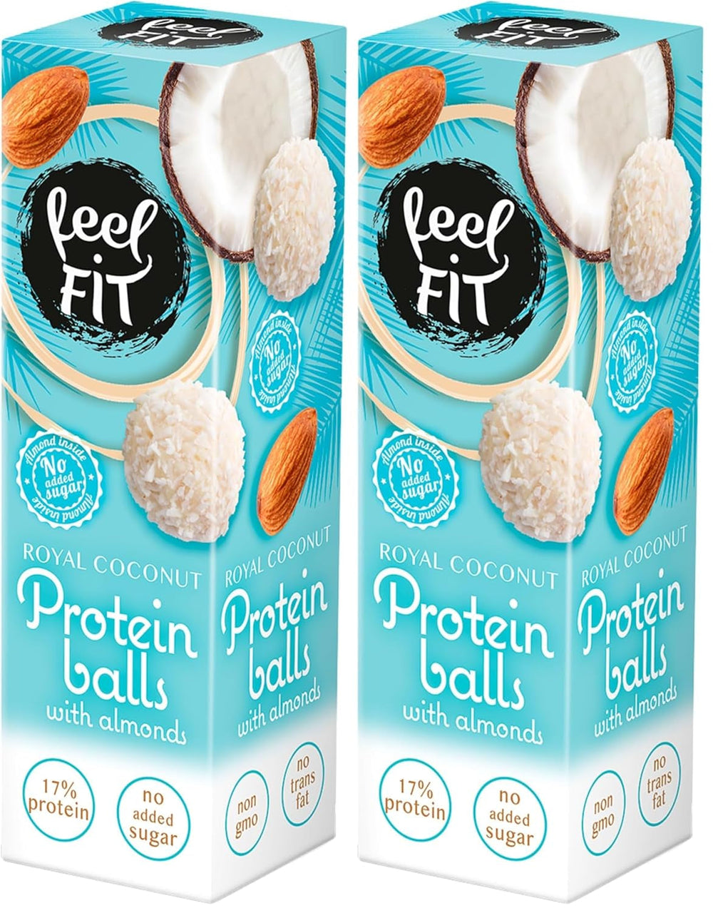 Praline de cocos fără zahăr cu migdale, feel FIT, fără zahăr adăugat, 17% proteine, 63 g