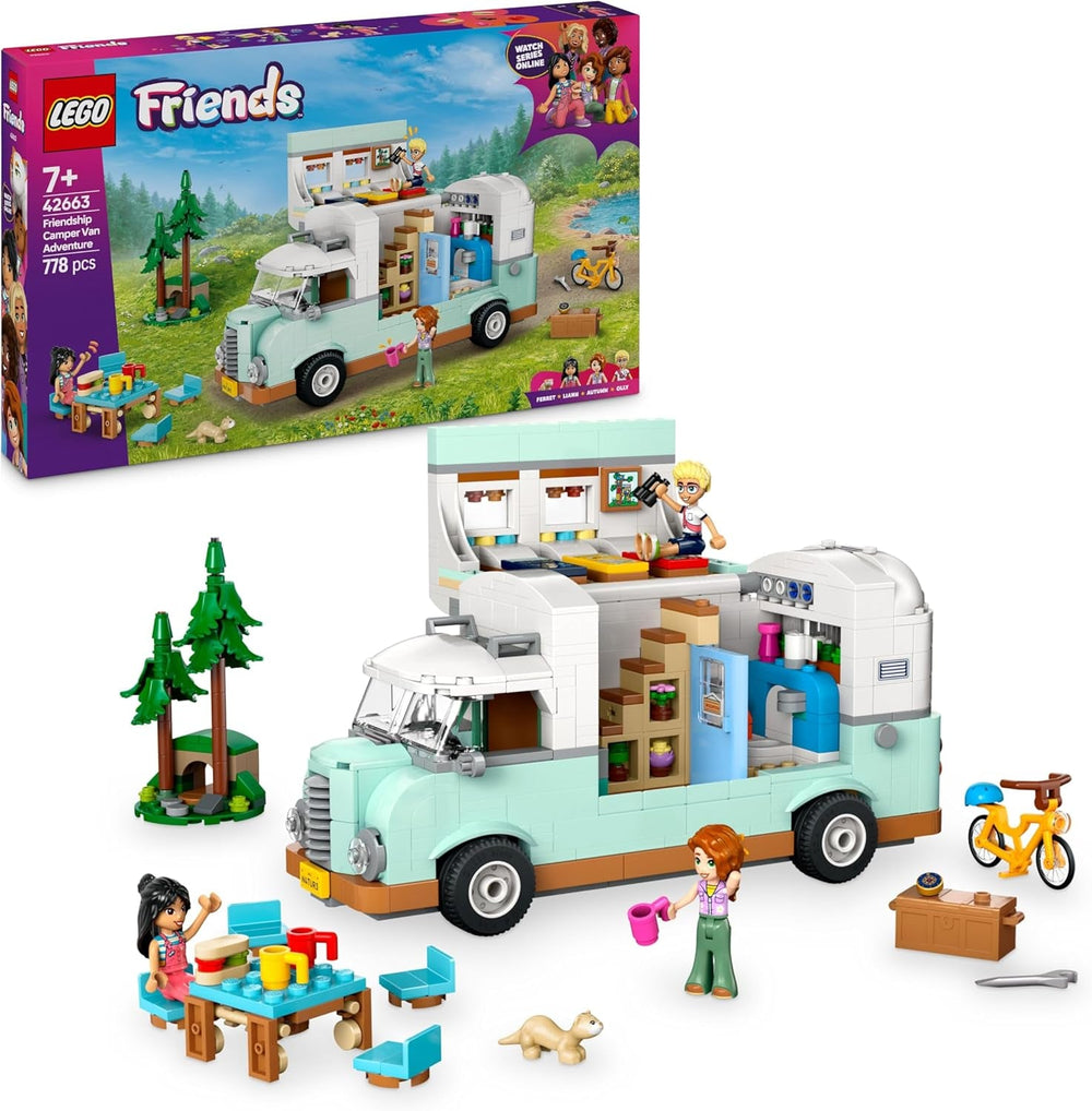 LEGO Friends Wohnmobil, Bauset für Rollenspiele mit einem Spielzeug Wohnwagen, Geschenk für Mädchen ab 7 Jahren, kreatives Spielset mit 3 Minifiguren und Frettchen Tierfigur 42663