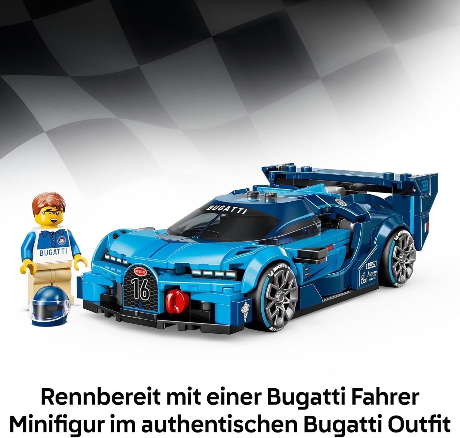 LEGO Speed Champions Bugatti Vision Gran Turismo Hypersportwagen - Modellbau mit sammelbarer Fahrer Minifigur - Gaming Geschenkidee für Jungen ab 9 Jahren und Motorsportfans - 77253