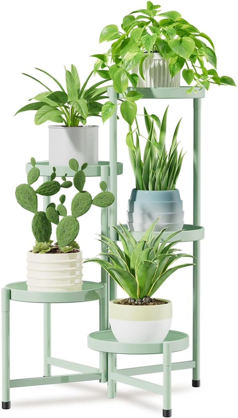 Idavosic.Ly Pflanzenständer Metall Groß Mit 5 Etagen, Blumenständer Pflanzenregal Blumenregal Indoor Outdoor, Faltbar Blumentreppen Innen Plant Stand Shelf Für Garten Balkon Wohnzimmer (Rund, Schwarz)