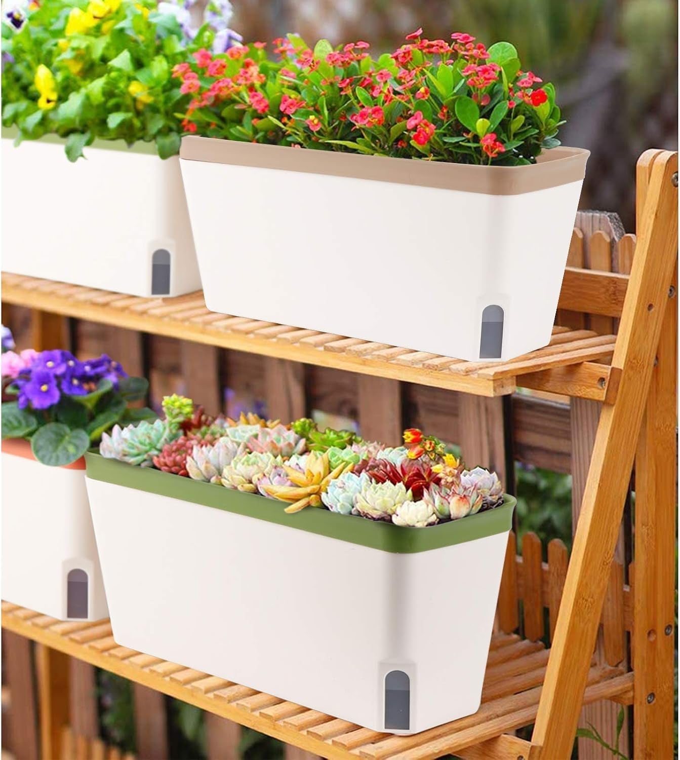 Ghiveci de flori cu auto-udare, set de 3, ghivece dreptunghiulare de 27 cm, ghivece pentru plante aromatice, cutii pentru pervaz cu rezervor de apă, ghivece moderne din plastic pentru interior și exterior, grădină, birou