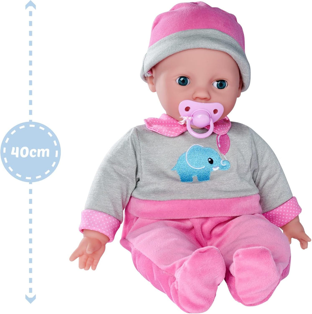 Simba 105140066 - Laura Interactive, păpușă cu corp moale și ochi adormiți, bolborosește când este mișcată, bea dintr-o sticlă și adoarme, 40 cm, păpușă bebeluș pentru copii de la 2 ani