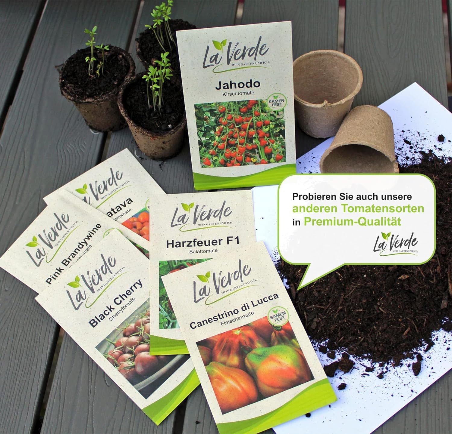 La Verde MEIN GARTEN UND ICH. Mini Tomatensamen Für Ca. 10 Pflanzen, Robuste Cherrytomate, Süß-Fruchtige Früchte, Saatgut Ohne Gentechnik