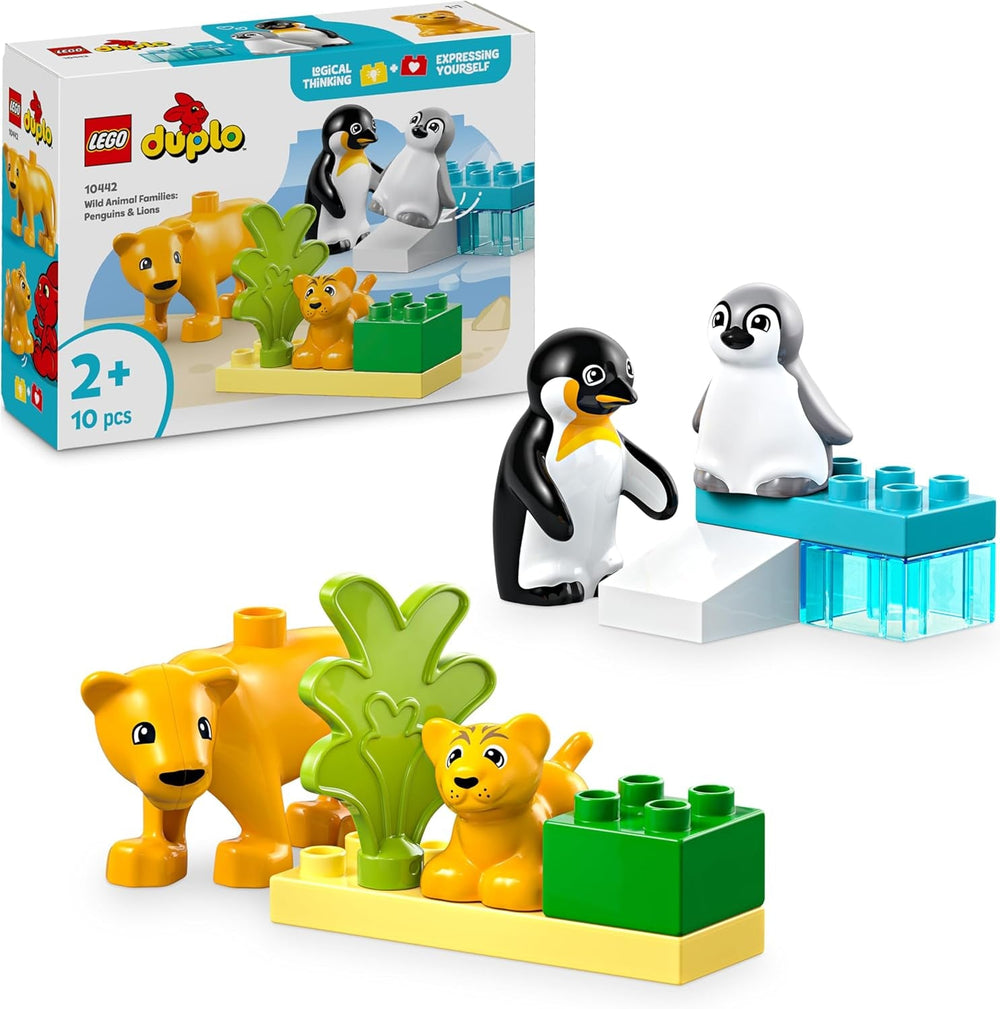 LEGO DUPLO Wildtier-Familien: Pinguine und Löwen – Spielzeug zur Förderung der Feinmotorik für Mädchen & Jungen ab 2 Jahren – Lernspielzeug für Kleinkinder mit 4 Tierfiguren – Geschenkidee – 10442