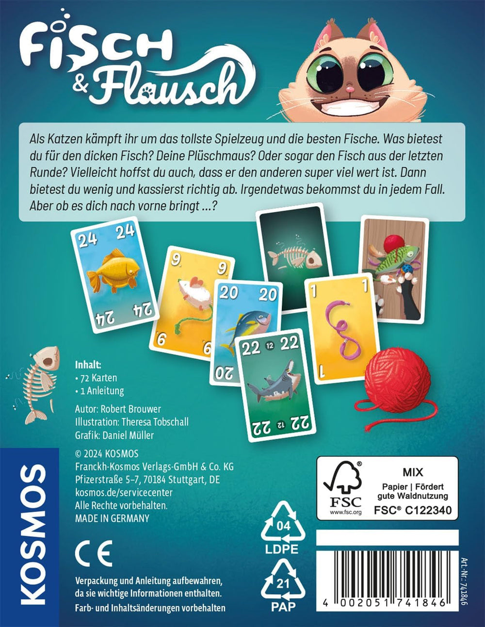 Kosmos 741846 Joc de cărți Fish & Fluff, un joc distractiv de licitare pentru întreaga familie, joc de societate pentru 2-6 jucători cu vârsta de 8 ani și peste, joc de petrecere