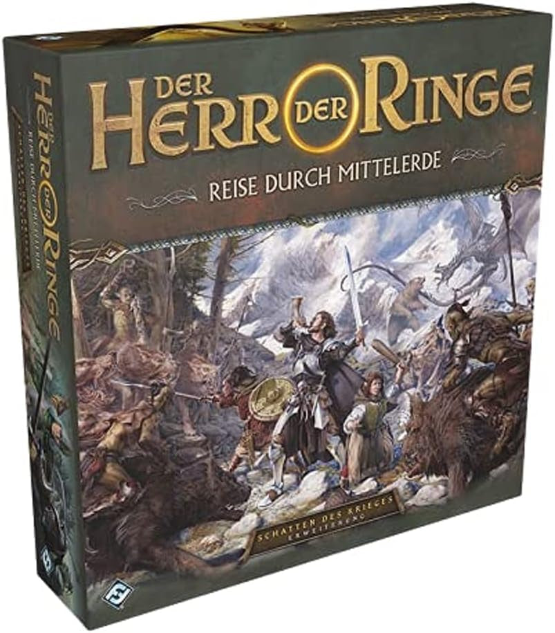 Fantasy Flight Games, Stăpânul Inelelor: Călătorii în Pământul de Mijloc, Set de bază, Joc pentru experți, Dungeon Crawler, 1-5 jucători, Vârste 14+, 60+ minute, Germană, Multicolor.