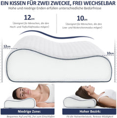 Pernă BedStory din spumă cu memorie, pernă cu suport pentru gât reglabilă pe înălțime, pernă ergonomică, pernă pentru dormit pe o parte pentru cei care dorm pe spate și pe burtă (60x36x12/10 cm)
