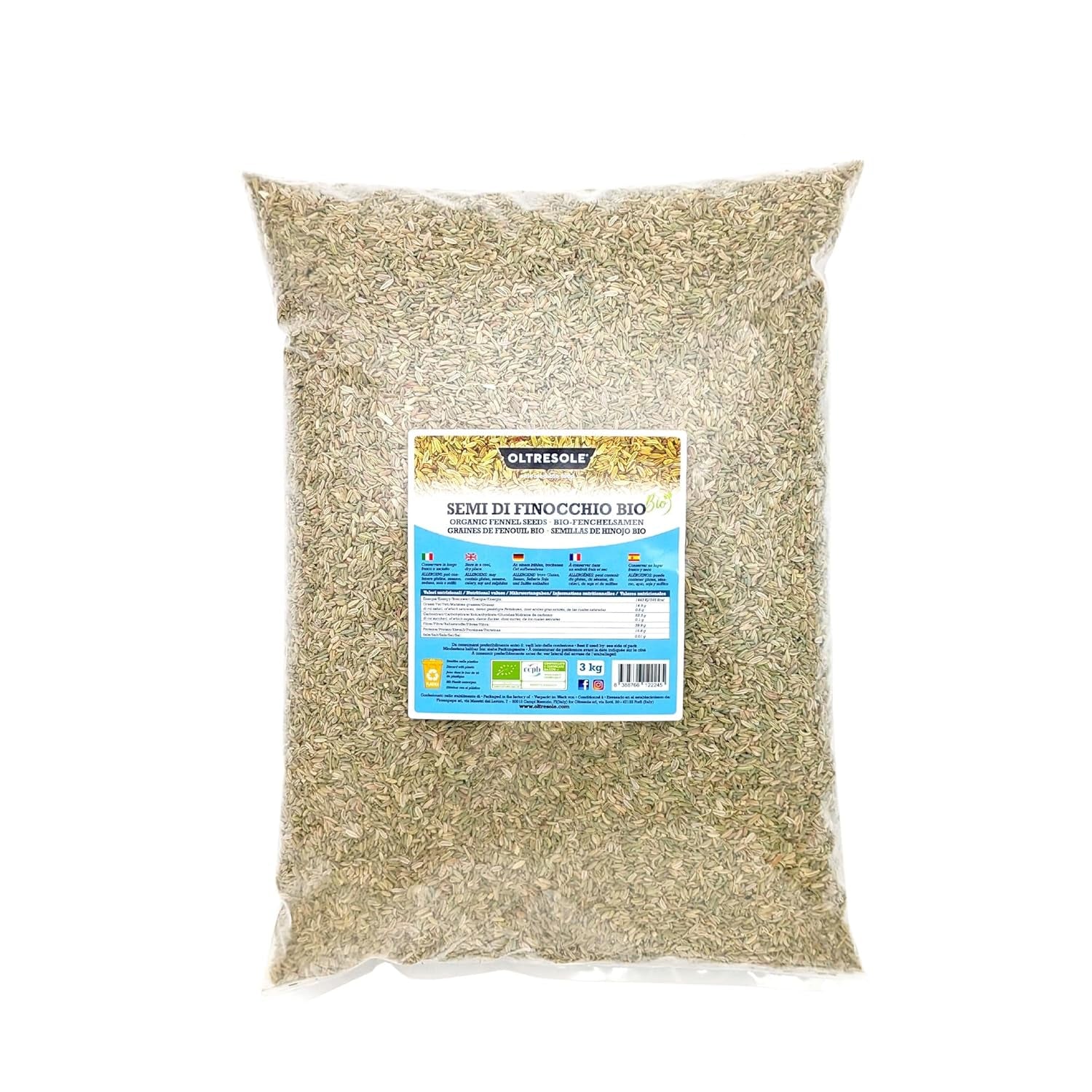 Semințe de fenicul organice, 3 kg, semințe organice întregi, ideale pentru ceaiuri digestive din plante și rețete, perfecte pentru copt, dimensiune convenabilă