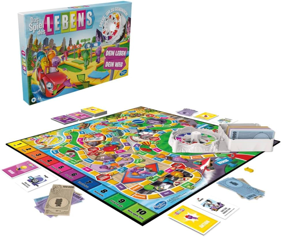 Hasbro Jocul Vieții, joc de societate pentru întreaga familie pentru 2-4 jucători, pentru copii cu vârsta de 8 ani și peste, include creioane colorate