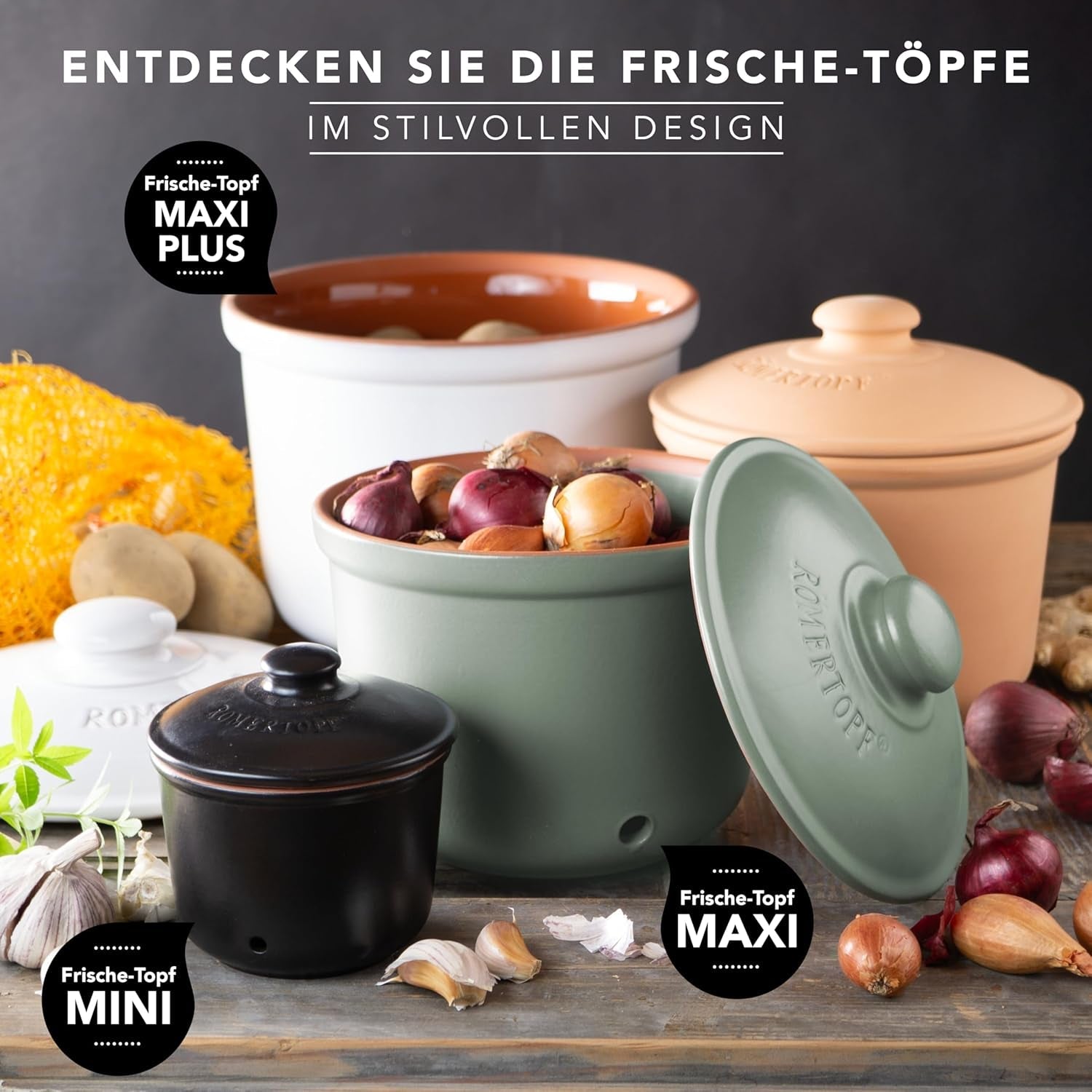 Römertopf Fresh Pot MINI 0,6 litri - Oală de usturoi ceramică - Argila respirabilă păstrează legumele proaspete pentru mai mult timp - Circulație ideală a aerului - Alb Cutii depozitare alimente Naty Shop