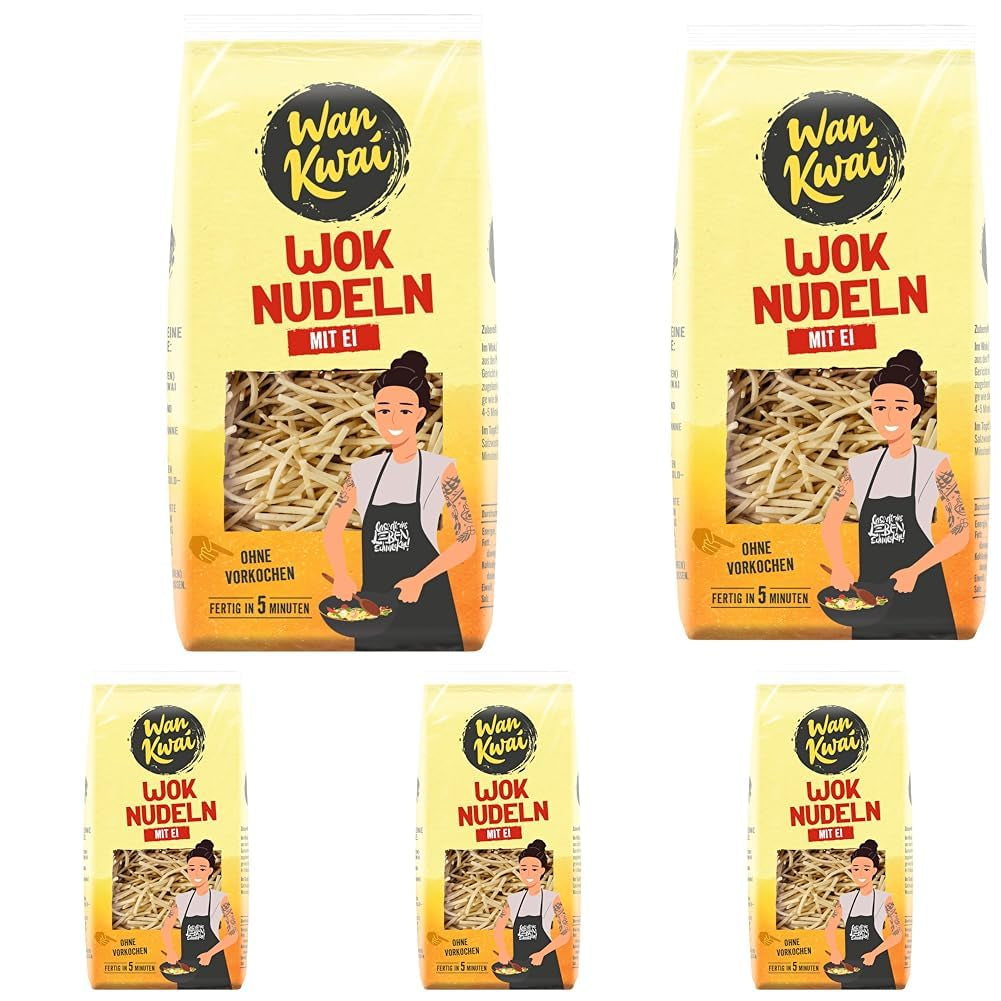 Tăiței Wan Kwai pentru wok 250g: Delicatese prăjite cu ouă adevărate, preparate într-o clipă pentru mâncăruri delicioase prăjite în tigaie. Simplu, gustos, asiatic! (Pachet de 5)