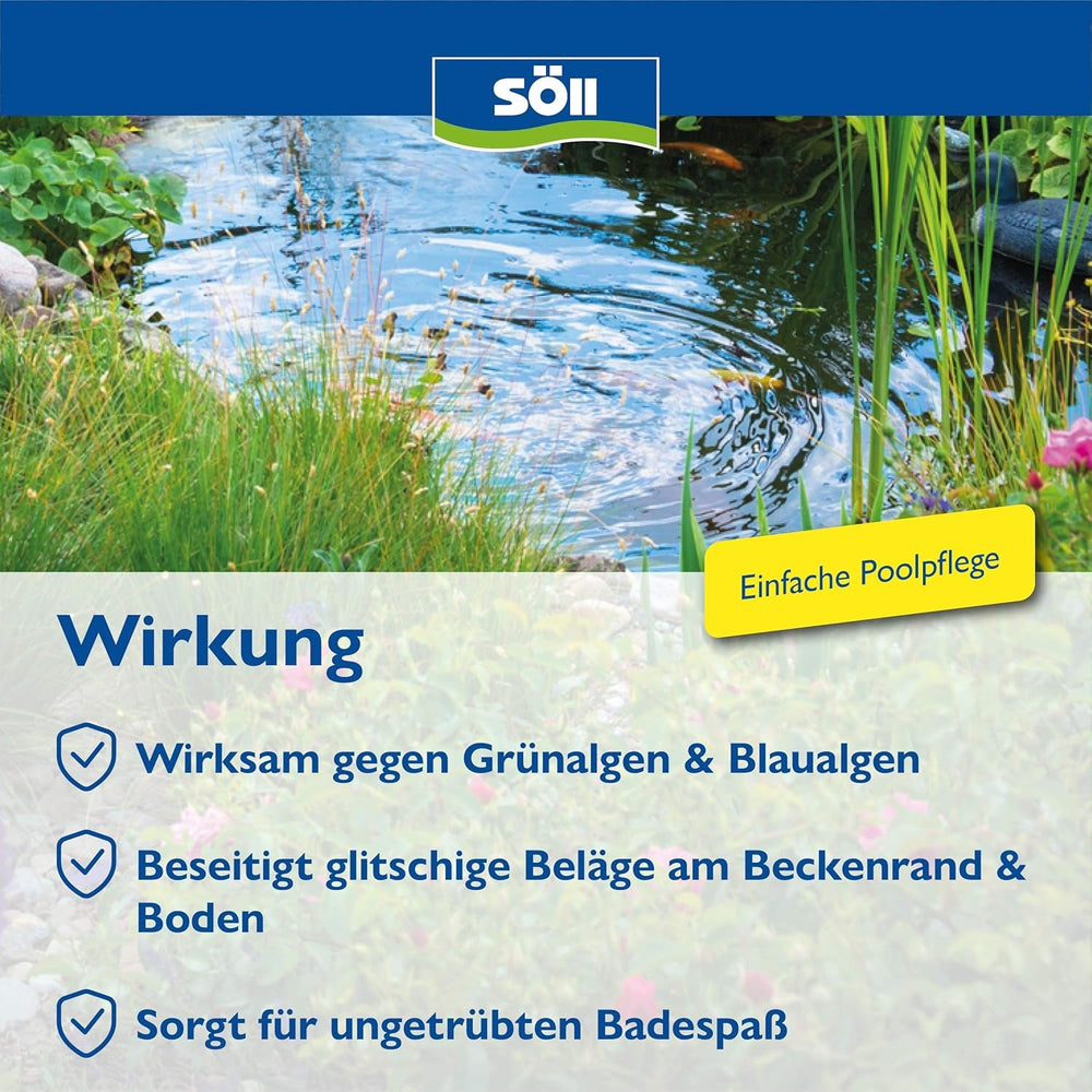 Söll 83690 PoolFun AlgaeFree 1 l - Soluție de curățare a piscinei împotriva algelor, îngrijirea apei pentru piscine, piscine pentru copii, piscine și jacuzzi-uri