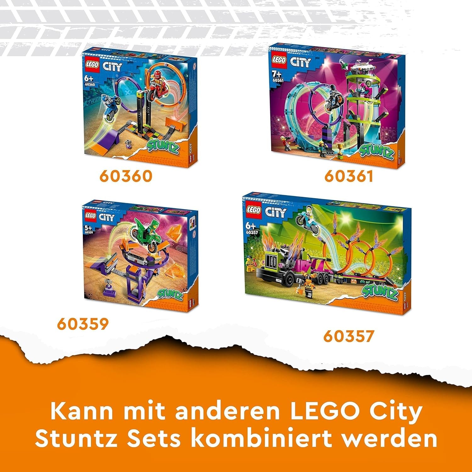 LEGO 60357 City Stuntz Stunttruck mit Feuerreifen-Challenge, mit schwungradbetriebenem Motorradspielzeug und Minifiguren, lustiges Geschenk für Kinder ab 6 Jahren, 2023 Set