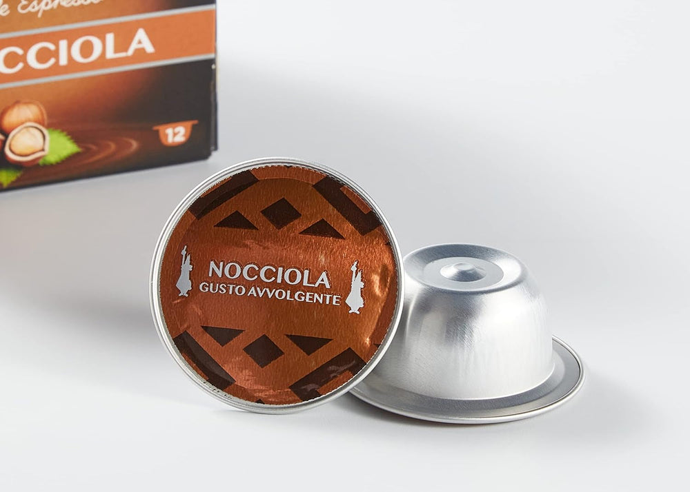 Caffè d'Italia, Schachtel mit 12 Kapseln, Haselnussgeschmack, kompatibel mit -Maschinen mit geschlossenem System, 100 prozent Aluminium (Packung mit 4)