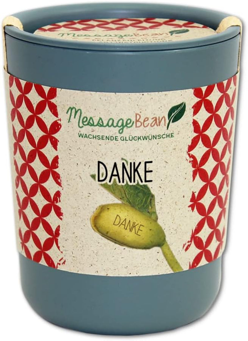 Feel Green Message Bean, Naturdose Mit Lasergravierter Glücksbohne"Danke", Nachhaltige Geschenkidee, 100% Eco Friendly, Anzuchtset, Made in Austria