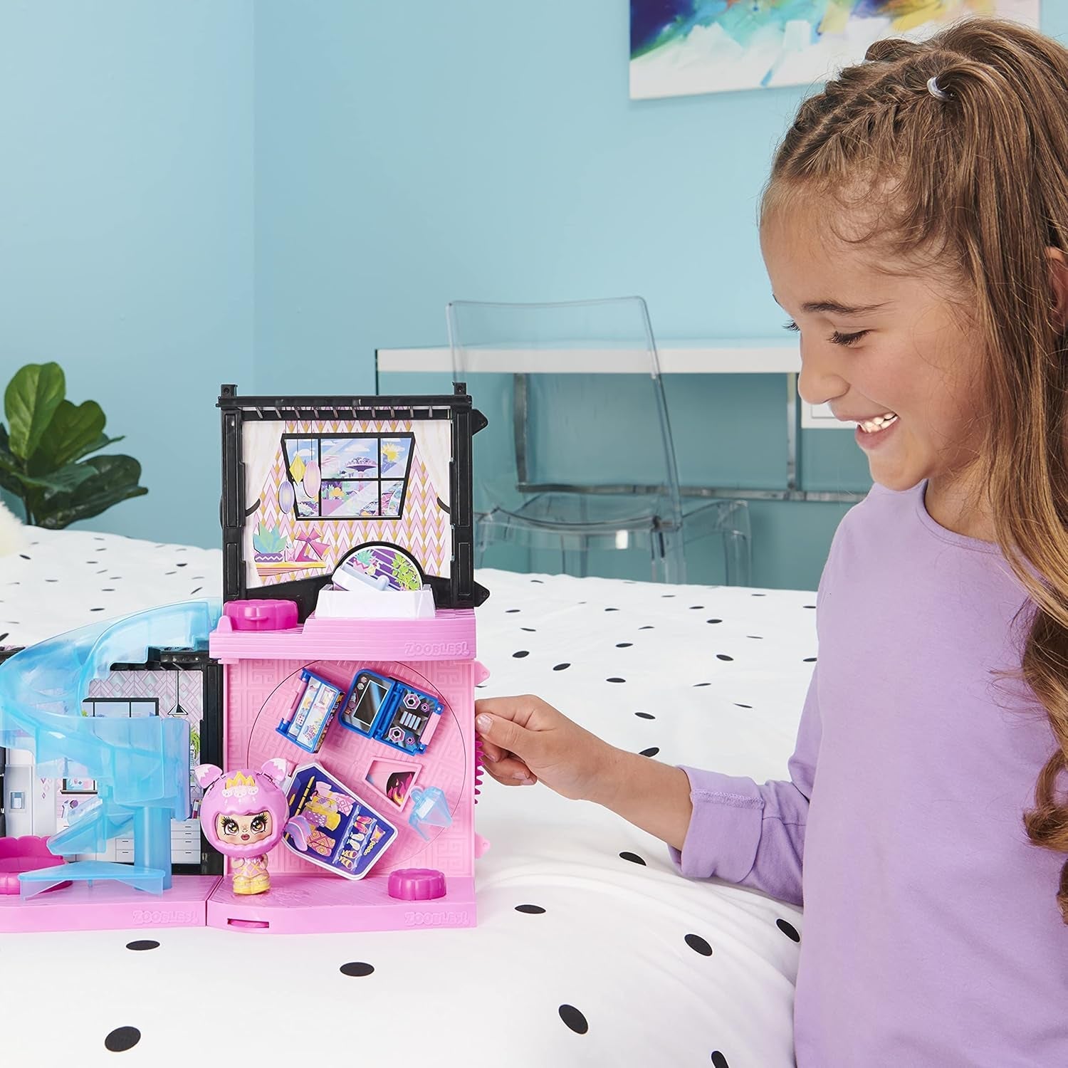 Zoobles Magic Mansion Casă de vis transformabilă cu 6 camere, tobogan și accesorii