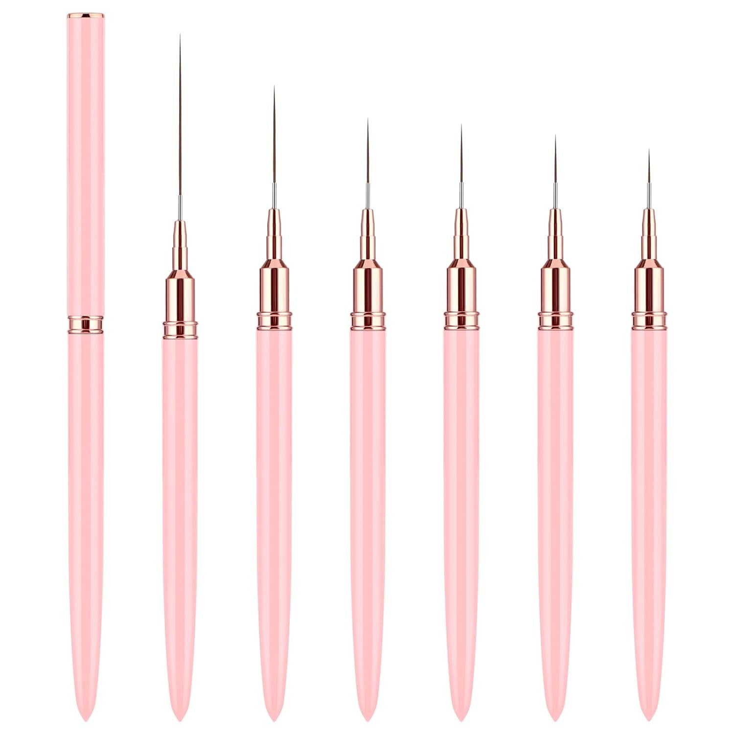 6 Stück Liner Nailart Pinsel Nageldesign Pinsel Set Dünn Acryl Nagelpunkt-Zeichenwerkzeug Nägel Dünne Nagelpinsel Set Für Lange Linien, Dünne Details, Feines Zeichnen 5/7/9/11/15/25 Mm（Rosa）
