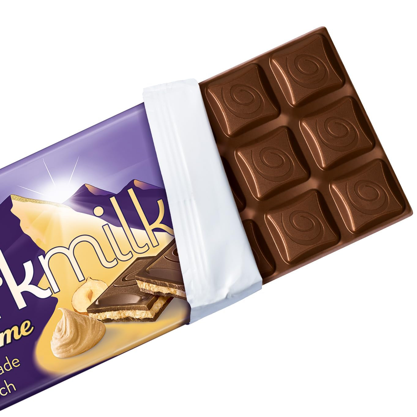 Milka Black Milk – Ciocolată alpină neagră cu lapte și umplutură cremoasă de nuga – 85g (pachet de 5)