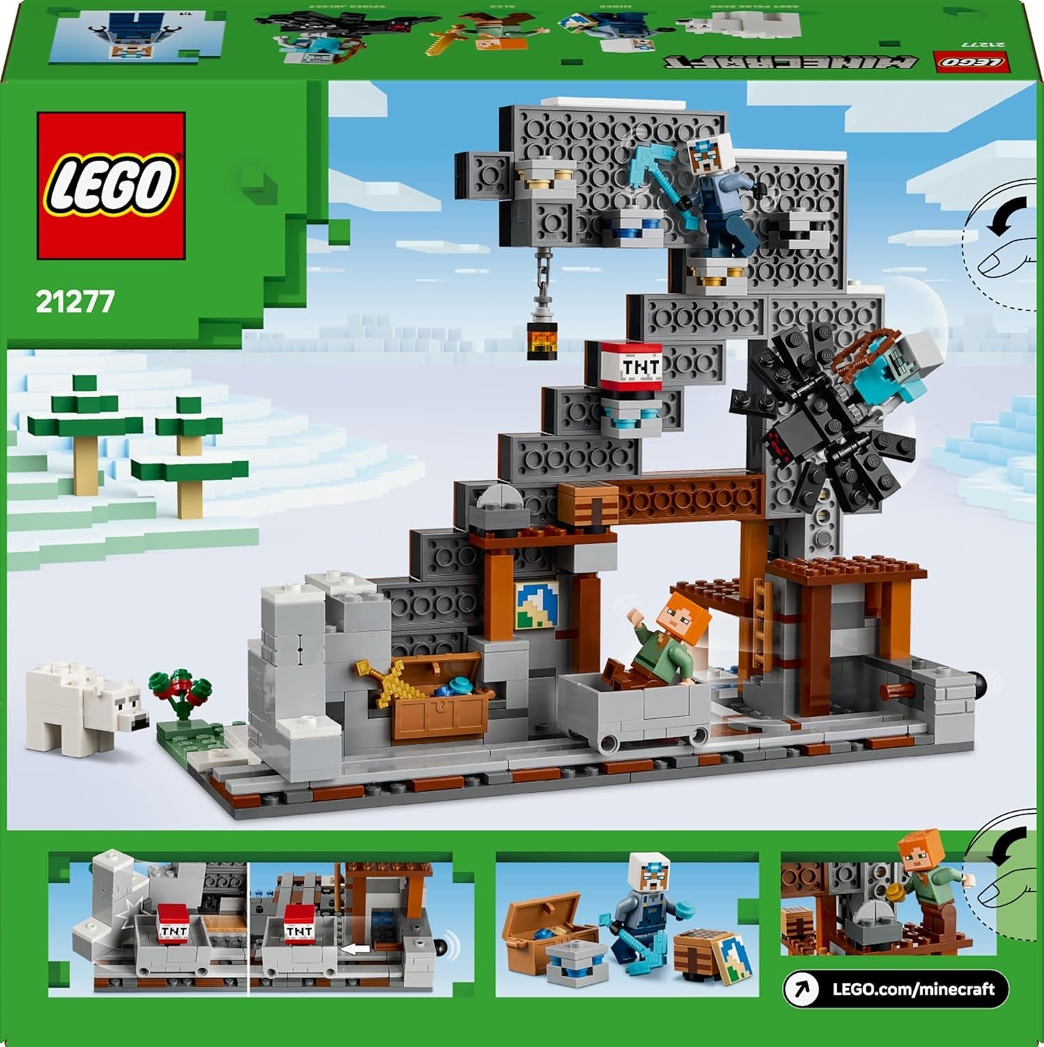 LEGO Minecraft Die Spitzhackenmine - Interaktives Spielzeug für Kinder - Alex, Minenarbeiter und Stray Spinnenreiter Figuren - Sammelbares Gamer Geschenk für Jungen & Mädchen ab 8 Jahren - 21277