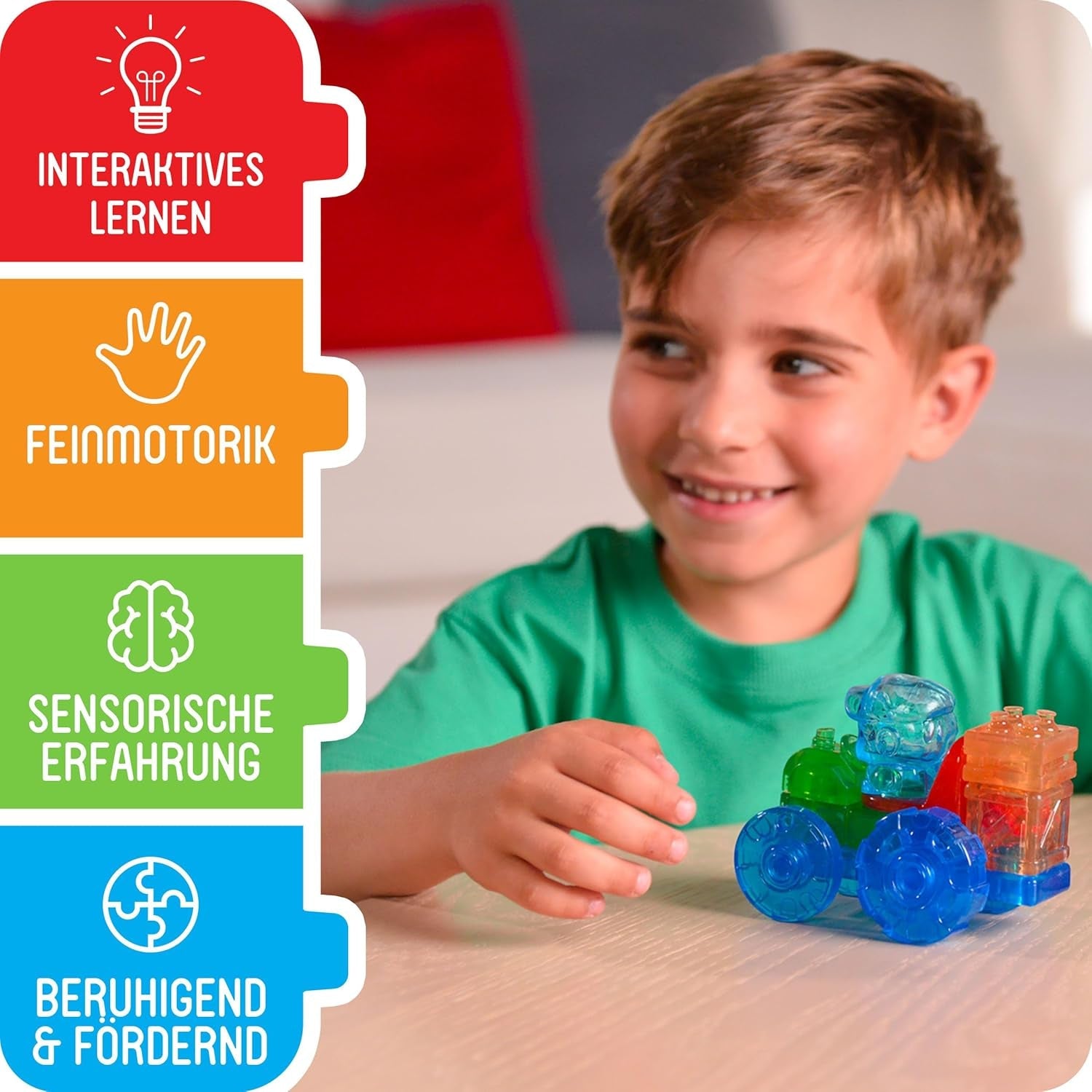 Jelly Blox - Traktor-Set, 12 taktile weiche Bausteine, Spiel mit Traktor und Bauer, Sinnesbaukasten für Kinder ab 2 Jahren, ausziehbare und Flexible Bausteine
