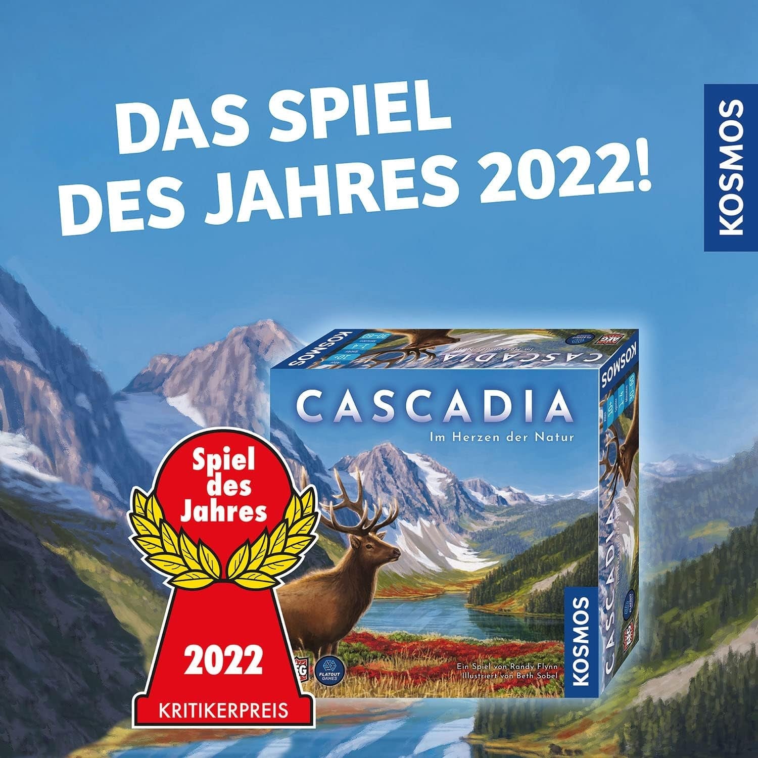 Kosmos 682590 Cascadia - În inima naturii, Jocul anului 2022, joc de societate cu elemente din lemn, joc de familie pentru 1-4 jucători cu vârsta de 10 ani și peste, joc de petrecere