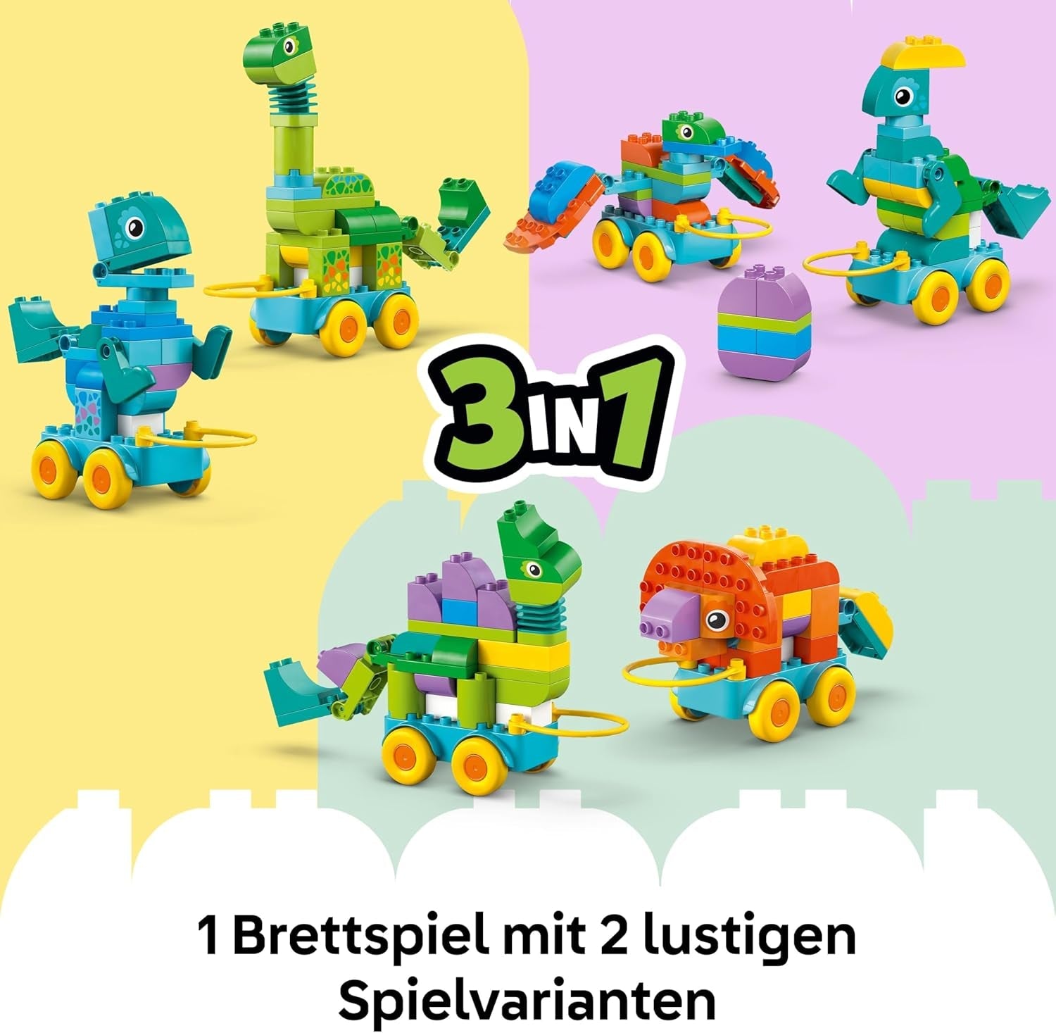 LEGO DUPLO Town Dinos auf Rädern 3-in-1-Set - Spielzeug für Mädchen & Jungen ab 3 Jahren - Diplodocus und T. rex, Triceratops & Stegosaurus oder Pteranodon & Parasaurolophus Dinosaurierfiguren - 10451