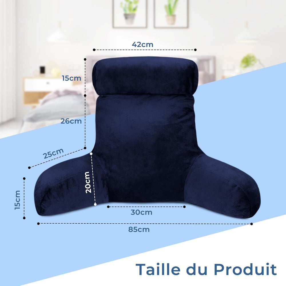 Pernă ergonomică pentru citit INFANZIA cu cotiere, suport pentru spate, bleumarin