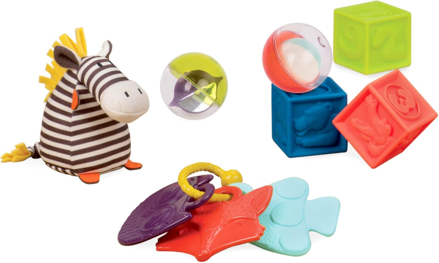 B. toys Set de jucării pentru copii cu jucărie de pluș zebră, inel de dentiție, blocuri de construcție moi și bile - set cadou de jucării pentru abilități motorii pentru nou-născuți de la 0 luni Jucarii Bebe Naty Shop Titlu implicit
