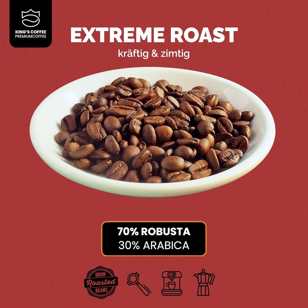 KING'S COFFEE - PRĂJIRE EXTREMĂ - Boabe de Espresso Intenso - aciditate foarte scăzută - prăjire în loturi mici din Italia - boabe de cafea pentru aparate complet automate și aparate cu portafiltru - 1 kg