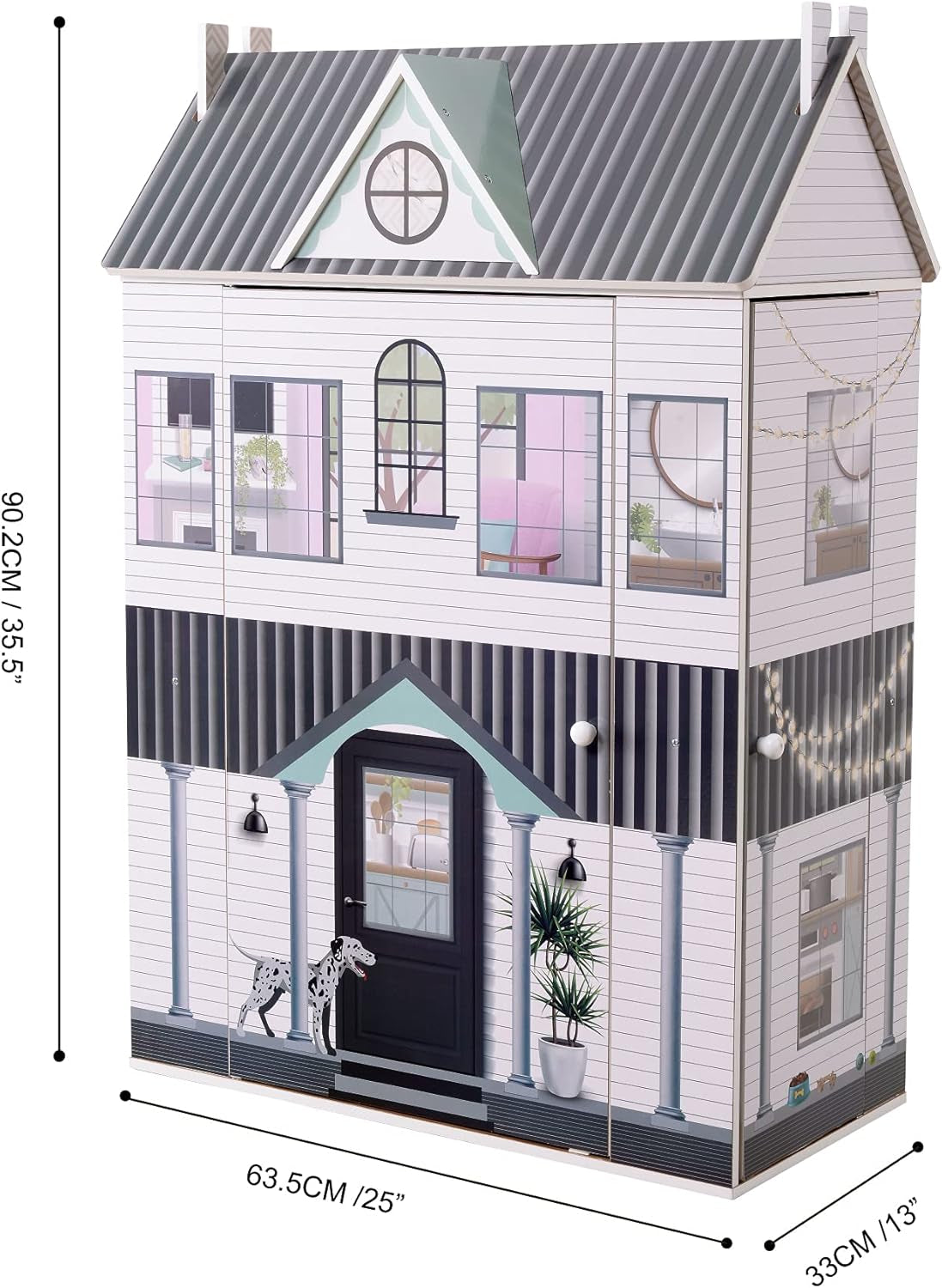 Casă de păpuși interactivă din lemn pentru copii, Olivia's Little World, Dreamland, cu 3 etaje și 13 accesorii pentru mobilier de păpuși, albă, TD-13632A