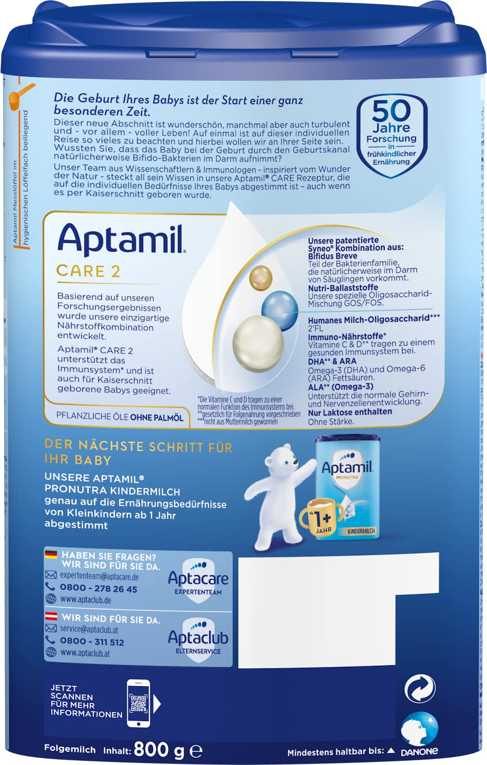 Aptamil Care 2 – Lapte de continuare după 6 luni, cu Omega 3 și 6, DHA și ARA, fără ulei de palmier, hrană pentru bebeluși, lapte praf, 1 x 800 g (pachet de 3)