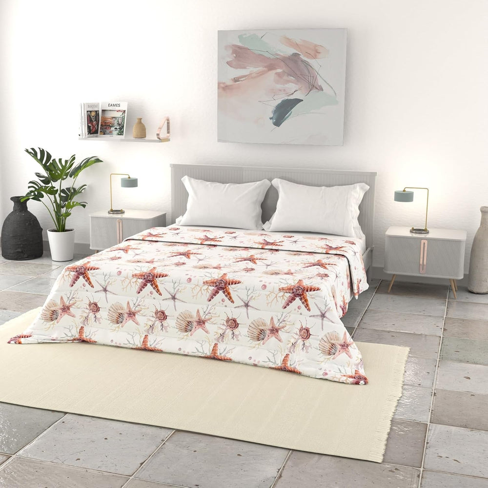 Lenjerie de pat italiană cuvertură de vară de bază, microfibră imprimată, 250X240Cm, cerc Plapumi si pilote Naty Shop Steaua de mare 250X240Cm
