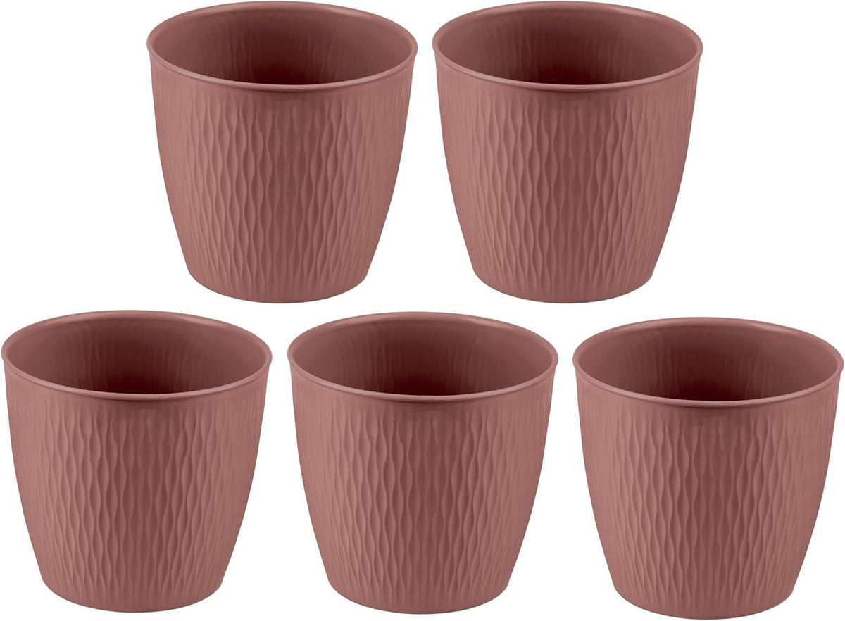 Set de 5 ghivece maro, diametru 16 cm – Ghivece robuste din plastic – Jardinieră decorativă cu opțiune de drenaj – Ghiveci elegant pentru interior și exterior