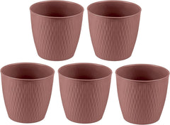 Set de 5 ghivece maro, diametru 16 cm – Ghivece robuste din plastic – Jardinieră decorativă cu opțiune de drenaj – Ghiveci elegant pentru interior și exterior