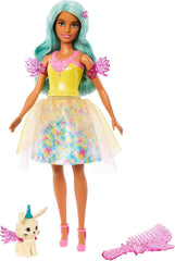 Păpușă Barbie Hidden Magic - Teresa cu ținută de basm, păr ondulat și pieptene pentru distracție în coafare, pentru copii cu vârsta de 3 ani și peste, HLC36