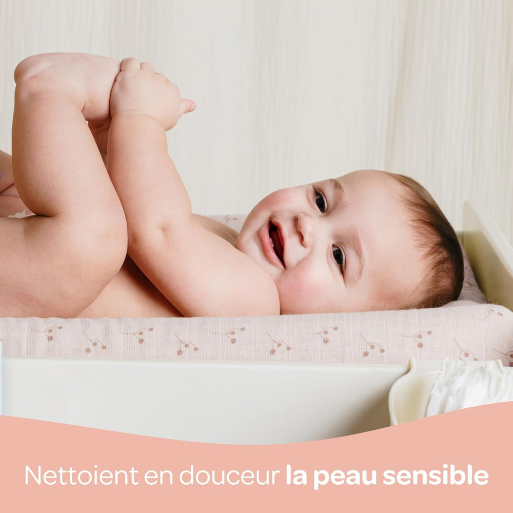 BIOLANE 12 Dischete umede Maxi-Squares – Bebeluși – 100% Organic – 720 Bumbac – pentru piele sensibilă – Schimb și Toaletă – de la naștere – fabricate în Franța