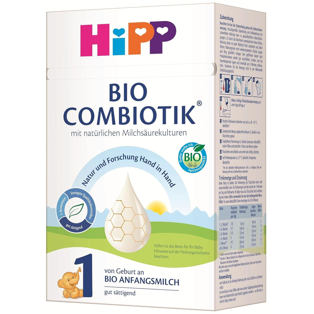 HiPP 1 Organic Combiotik (4 x 600g), formulă de lapte praf pentru sugari de la naștere, cu culturi naturale de acid lactic și amidon organic ușor de tratat, de cea mai bună calitate organică