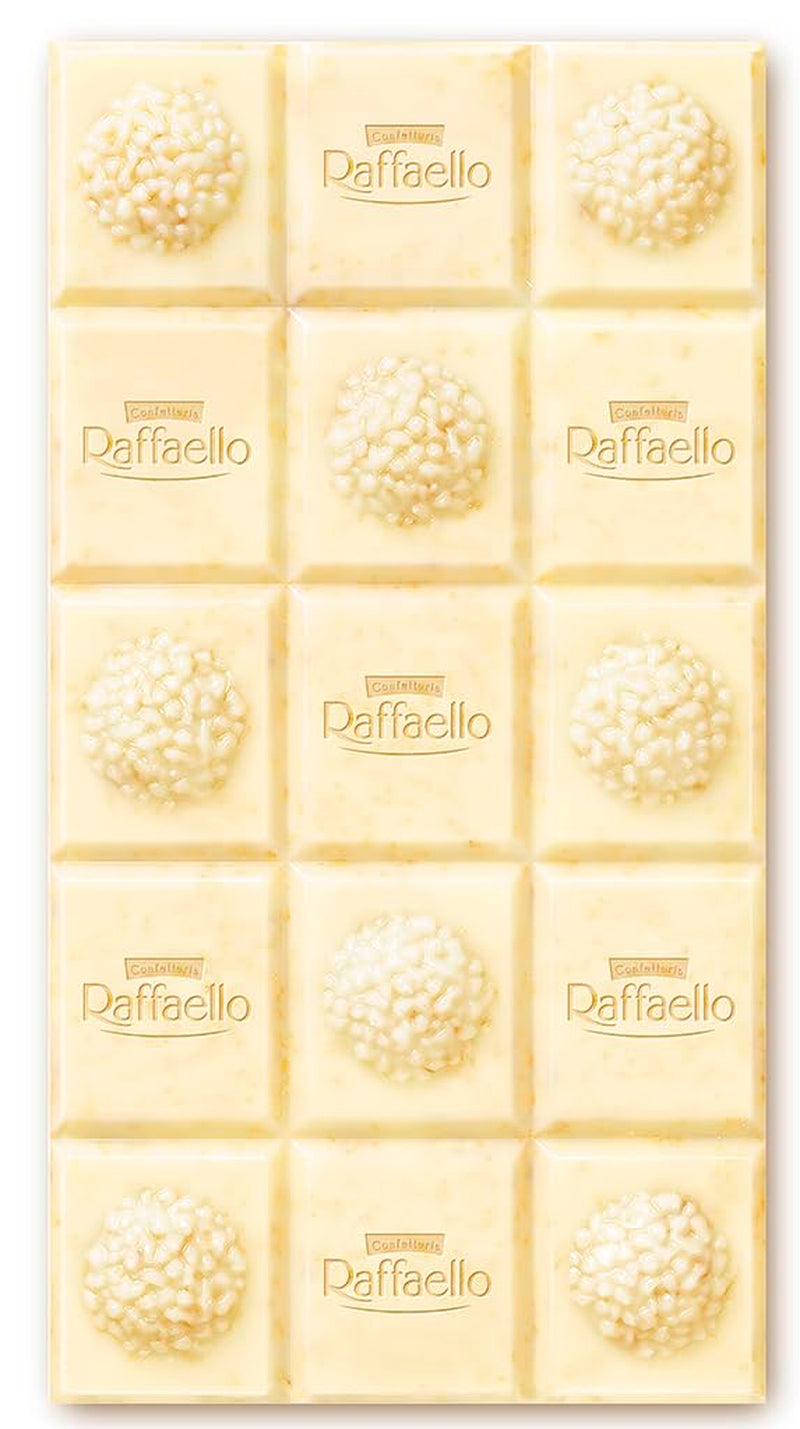 Baton de ciocolată Ferrero Raffaello – Cadou de Ziua Îndrăgostiților pentru el și ea – Ciocolată albă cu cremă de cocos și migdale – 1 baton de ciocolată x 90g