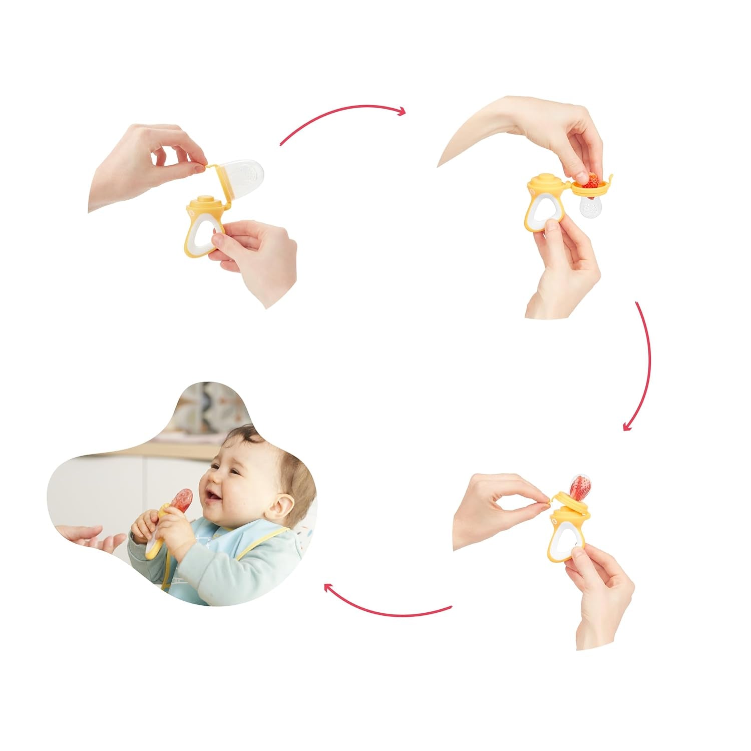 Hrănitoare pentru bebeluși Badabulle cu capac protector, mâner ergonomic, calmează gingiile și introduce arome noi, de la 4 luni, fără BPA