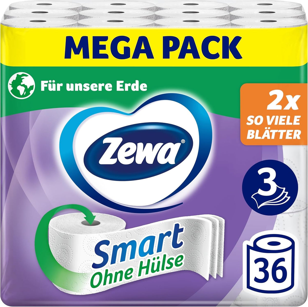 Zewa Smart hârtie igienică fără manșon, pachet vrac cu 36 de role (9 X 4 X 300 foi)